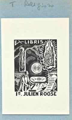 Ex Libris - Julien Roose - Gravure sur bois - Milieu du XXe siècle