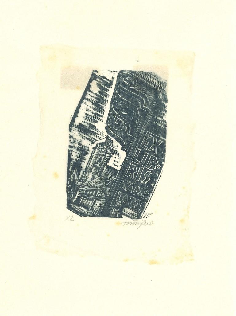 Unknown Figurative Print - Ex Libris Kadar Lajos - Original Woodcut Print - Early 20th Century