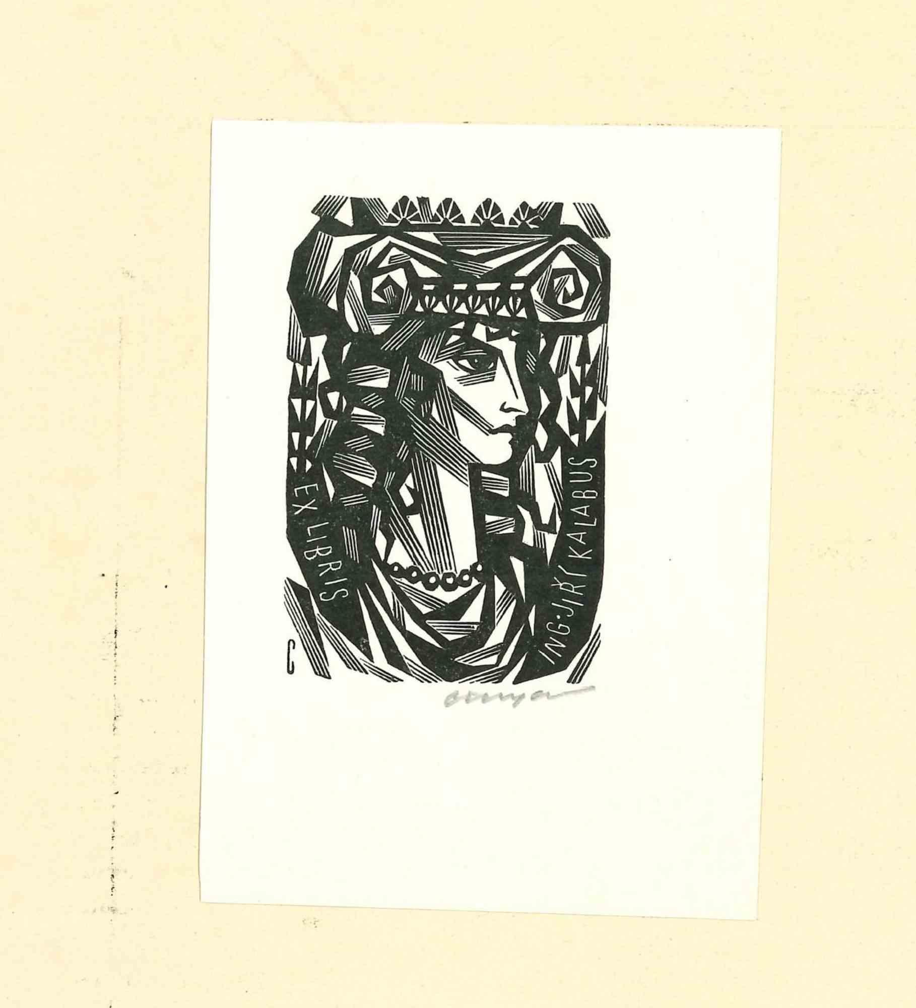 Unknown Figurative Print - Ex Libris Kalabus - Original Woodcut - 1950s