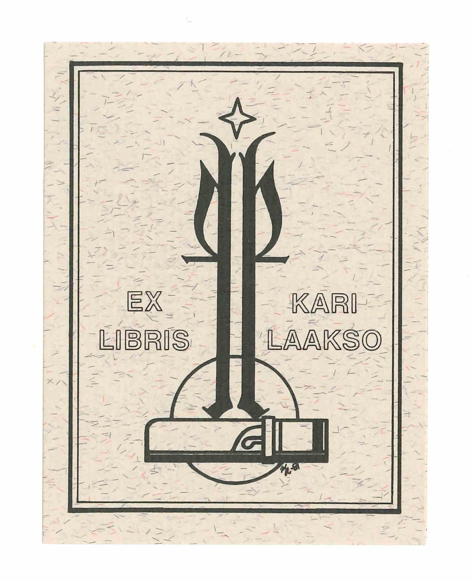 Unknown Figurative Print - Ex Libris Kari Laakso - Original Woodcut - 1960s