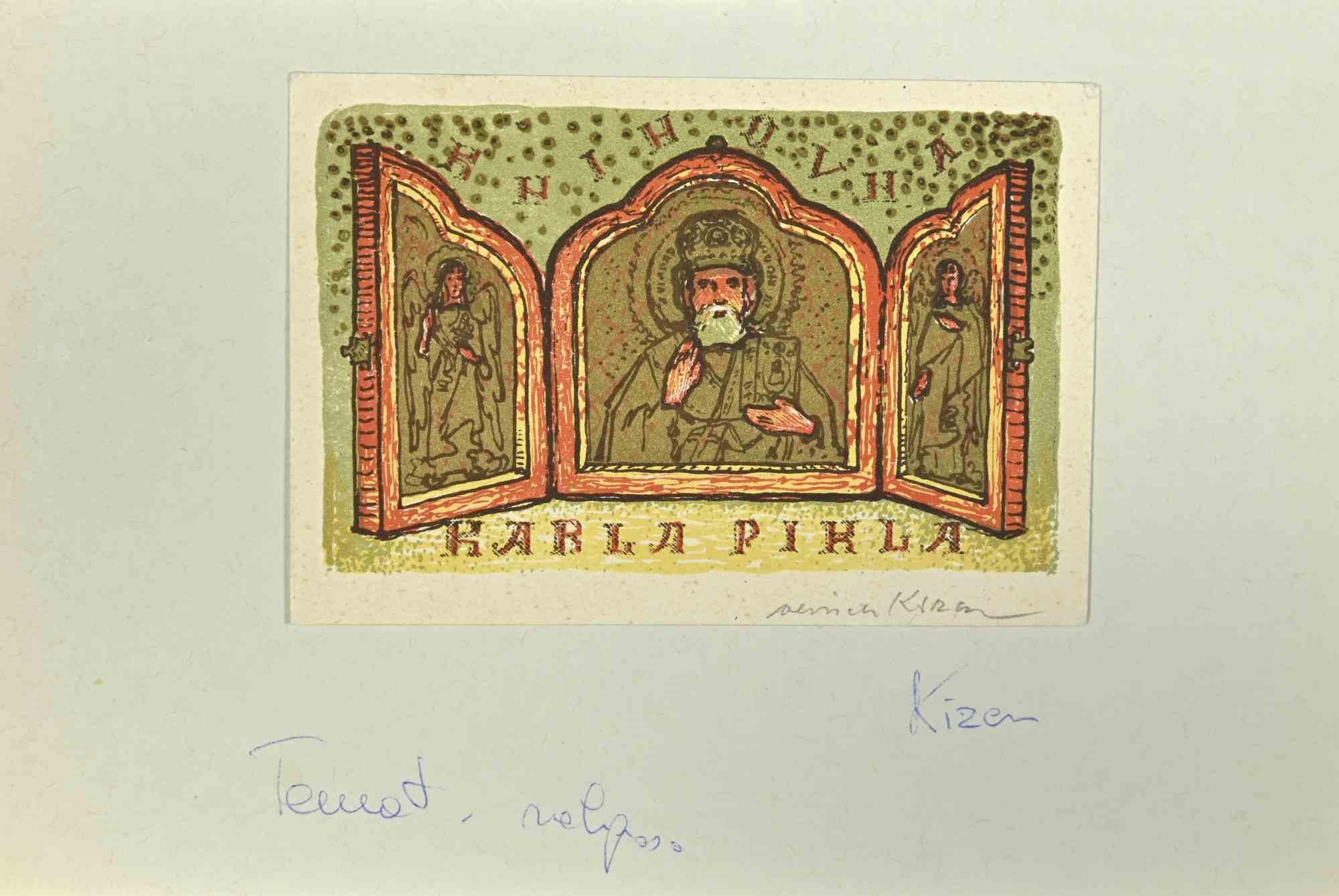 Unknown Figurative Print - Ex Libris - Karla Pihla - woodcut - Mid 20th Century