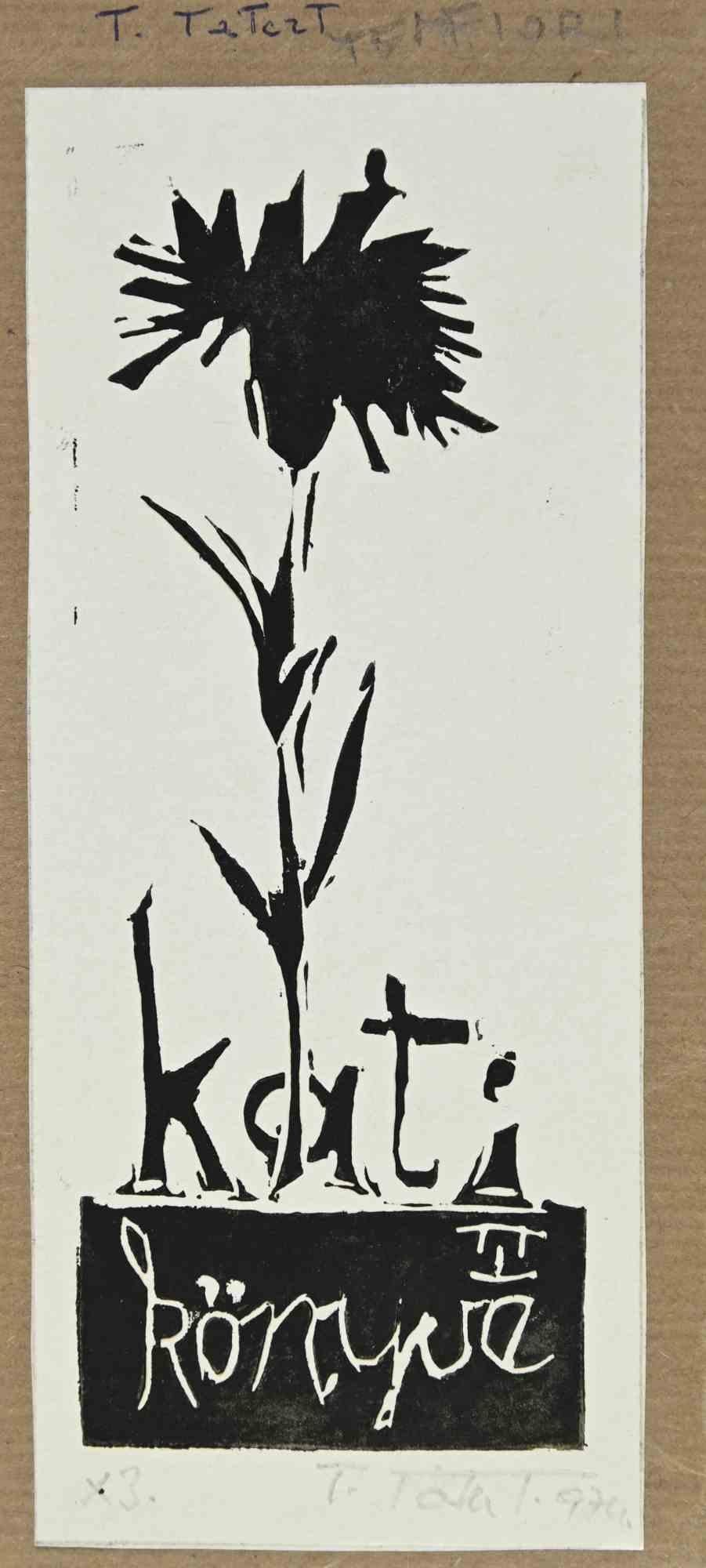 Unknown Figurative Print - Ex Libris - Kati - woodcut - 1974