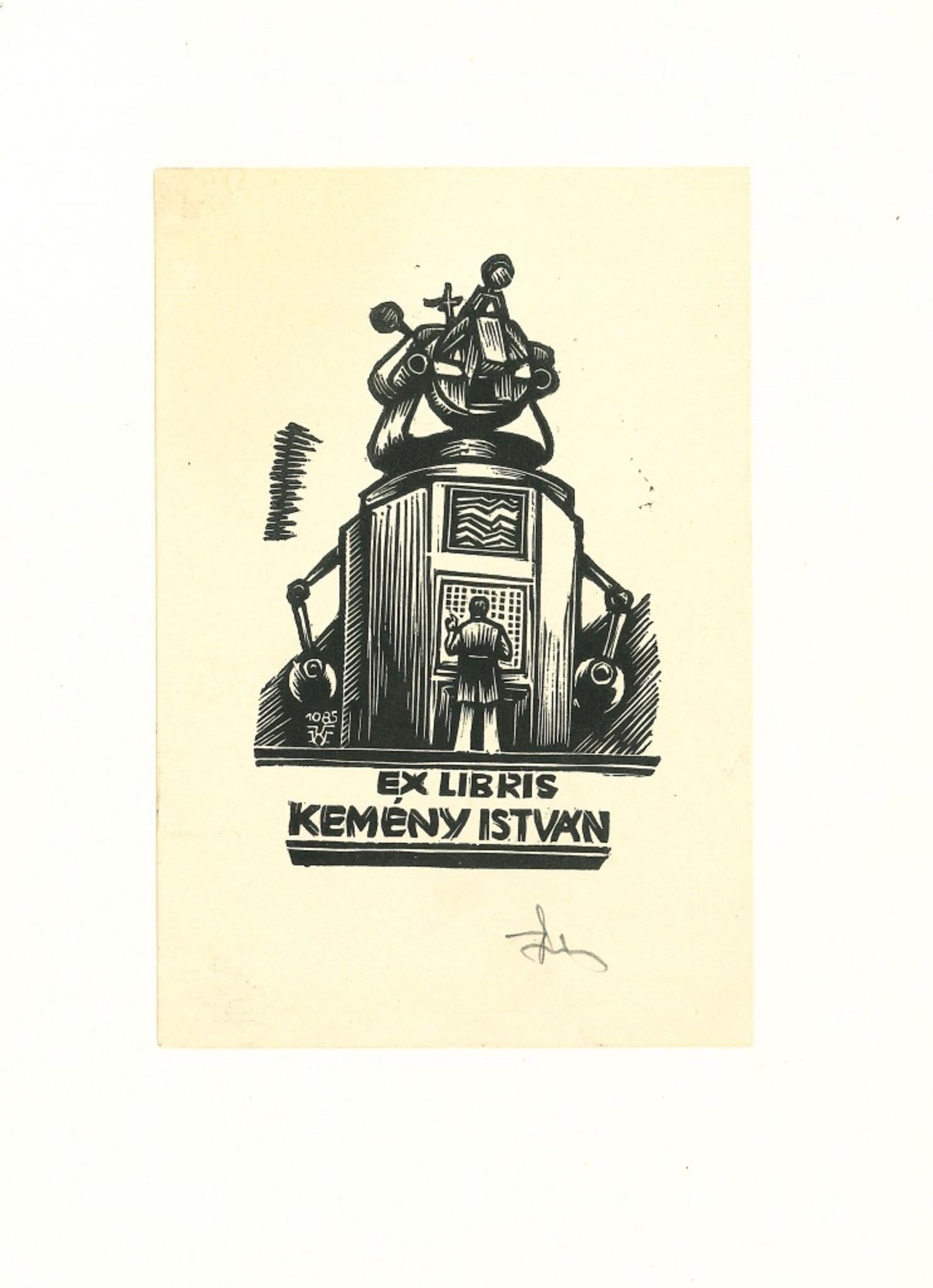 Ex Libris Kemény istvan - Xilografia - Metà del XX secolo