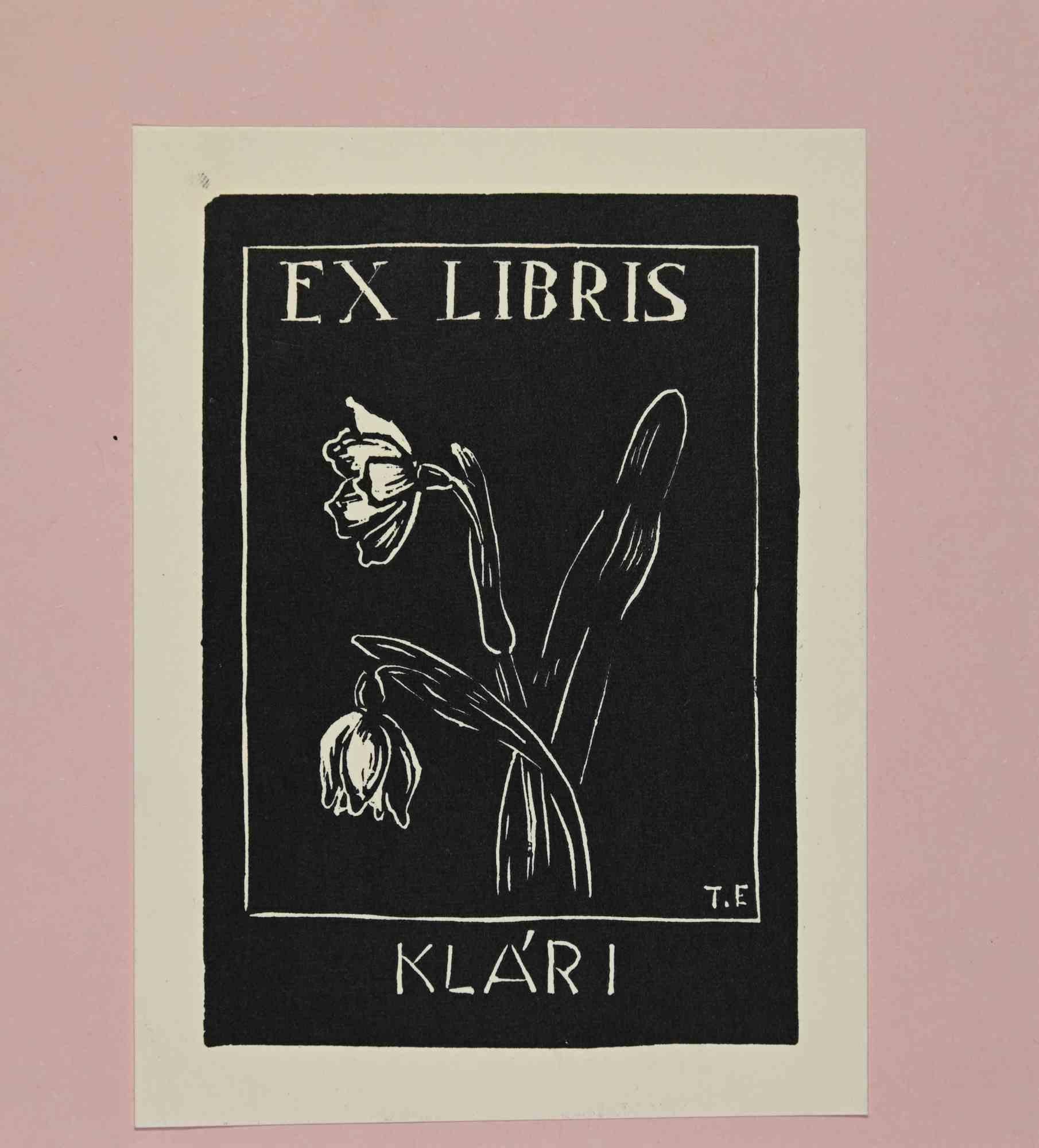 Unknown Figurative Print - Ex Libris - Klàri - woodcut - Mid 20th Century