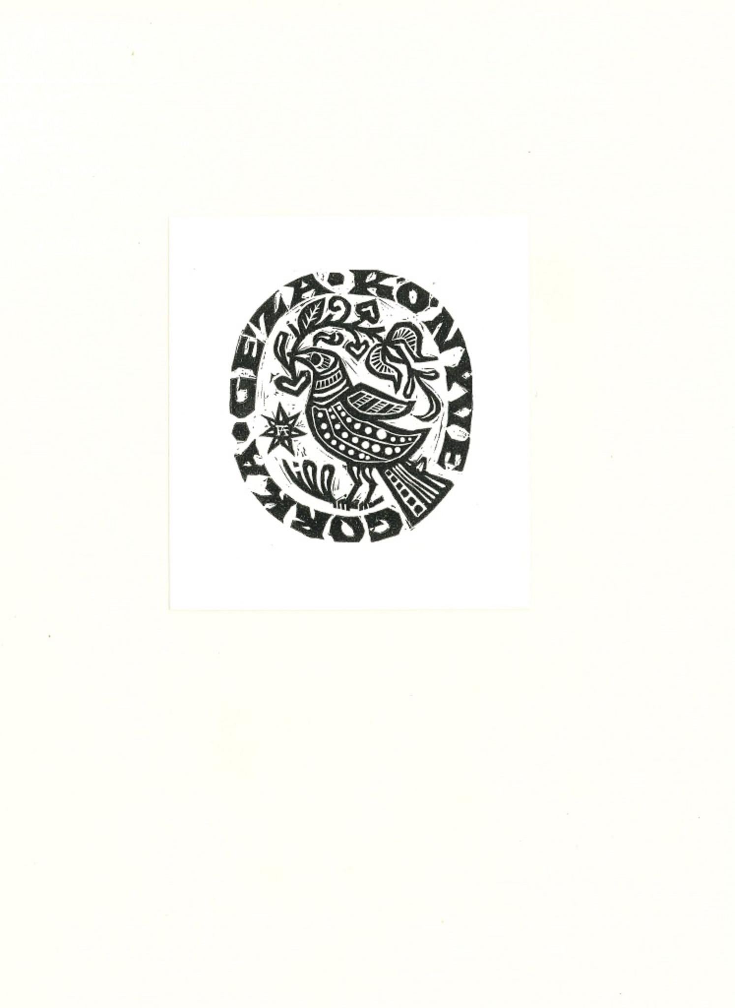 Unknown Figurative Print – Ex Libris Konyve – Holzschnitt – Mitte des 20. Jahrhunderts