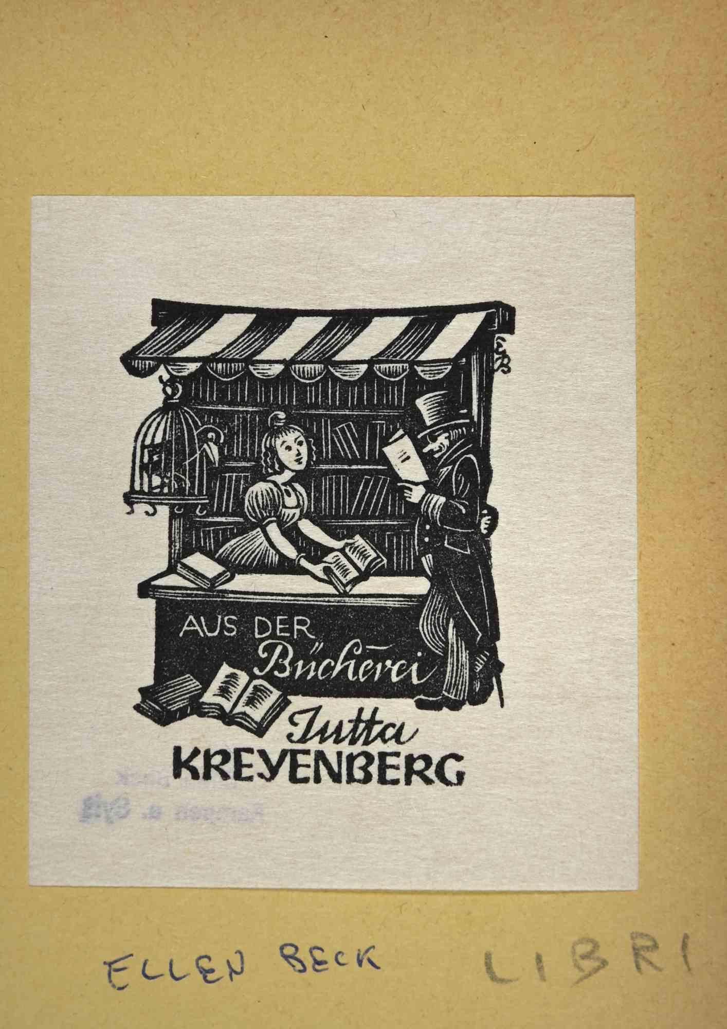 Unknown Figurative Print – Ex-Libris - Kreyenberg - Holzschnitt - Mitte 20. Jahrhundert