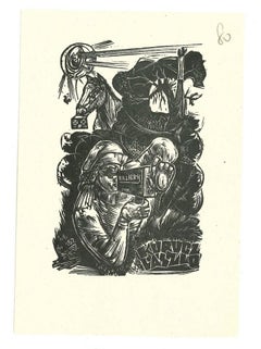 Ex Libris Kurucz Laszlo - Impression sur bois originale - années 1950