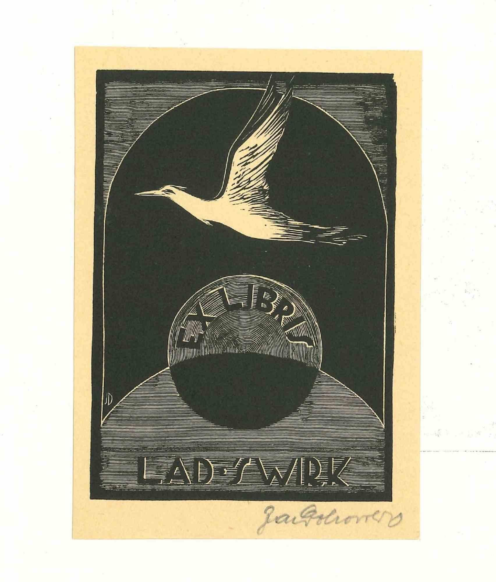 Libris Lad 'S Draht - Original Holzschnitt - 1960er Jahre