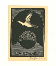 Ex Libris Lad 'S Wirk - gravure sur bois originale - années 1960