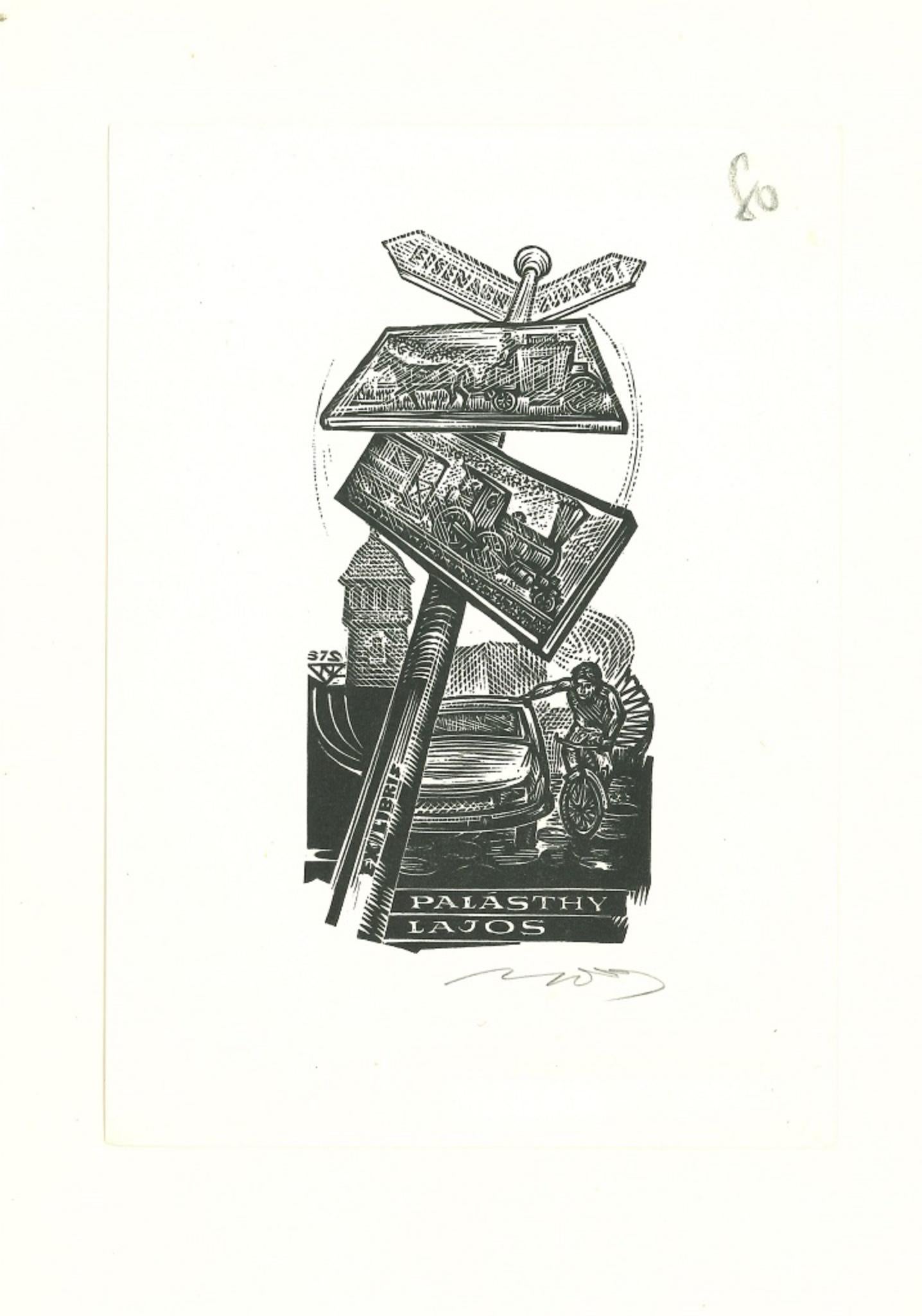 Unknown Figurative Print - Ex Libris Lajos - Woodcut - Mid-20th Century