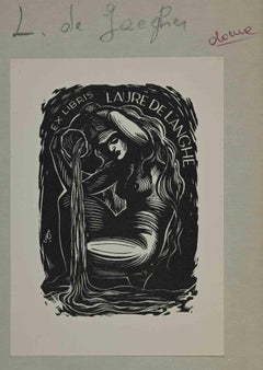 Ex-Libris - Laure de Langhe - Woodcut - Mid 20th Century
