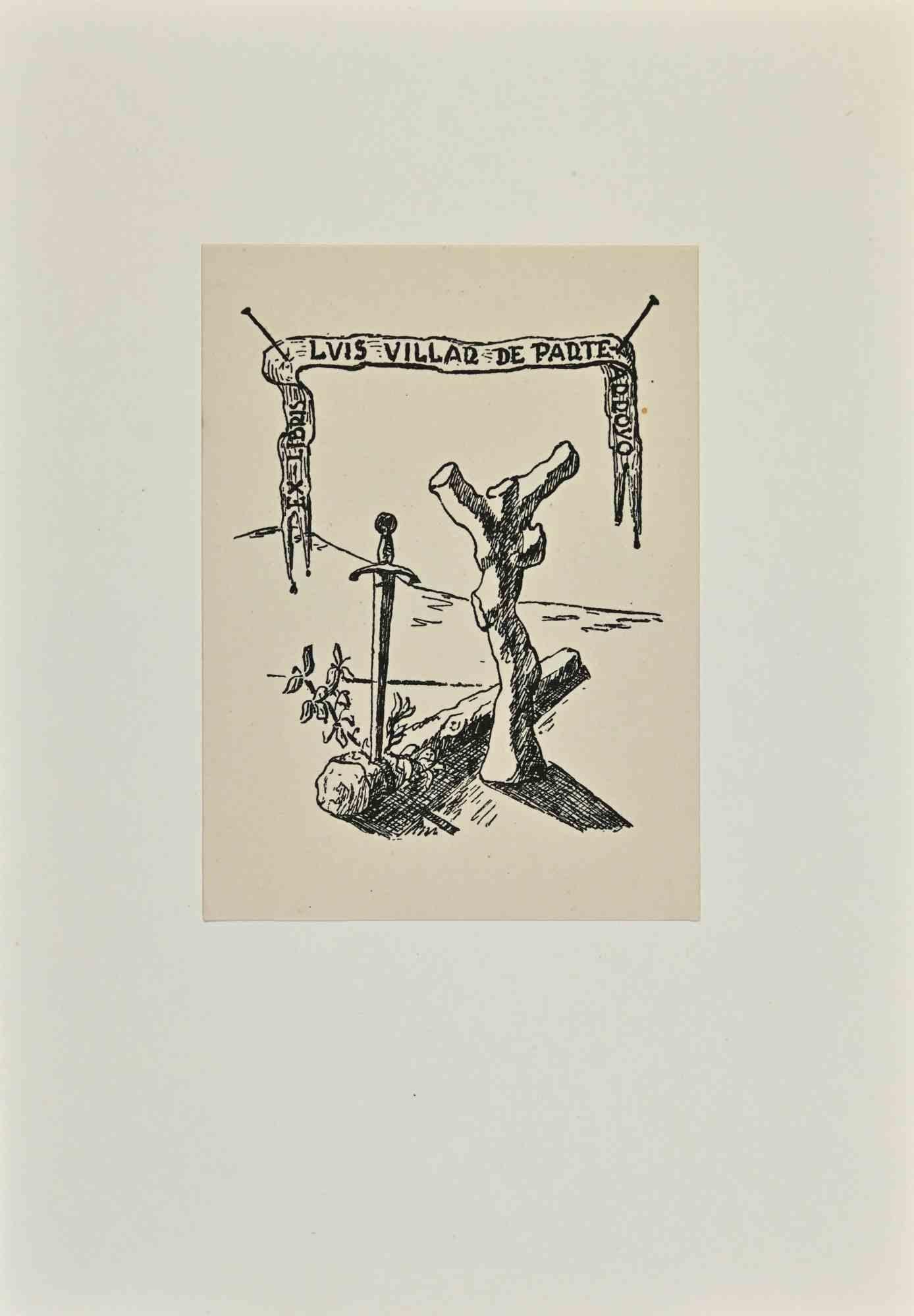 Unknown Figurative Print – Ex Libris Luis Villar De Parte Arroyo – Holzschnitt – Mitte des 20. Jahrhunderts