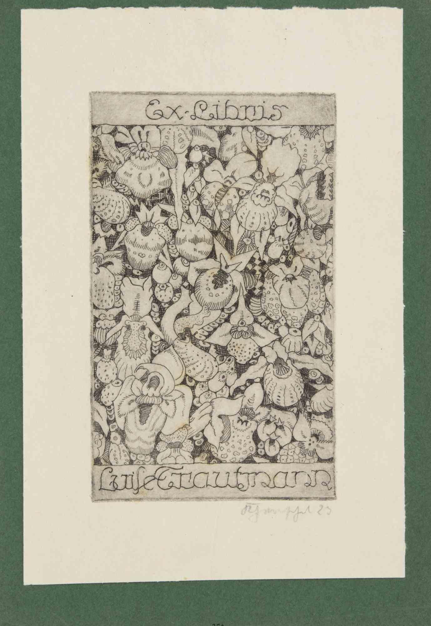 Unknown Portrait Print - Ex Libris Luise Trautmann - Etching - Early 20th Century