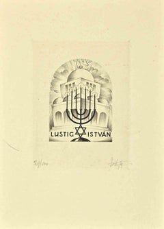 Ex Libris - Lustig  Istvan - woodcut - Mid 20th Century