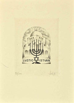 Ex Libris - Lustig  Istvan - xilografia - Metà del XX secolo