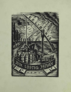Ex-Libris - Lustig Jstvan - woodcut - Mid 20th Century