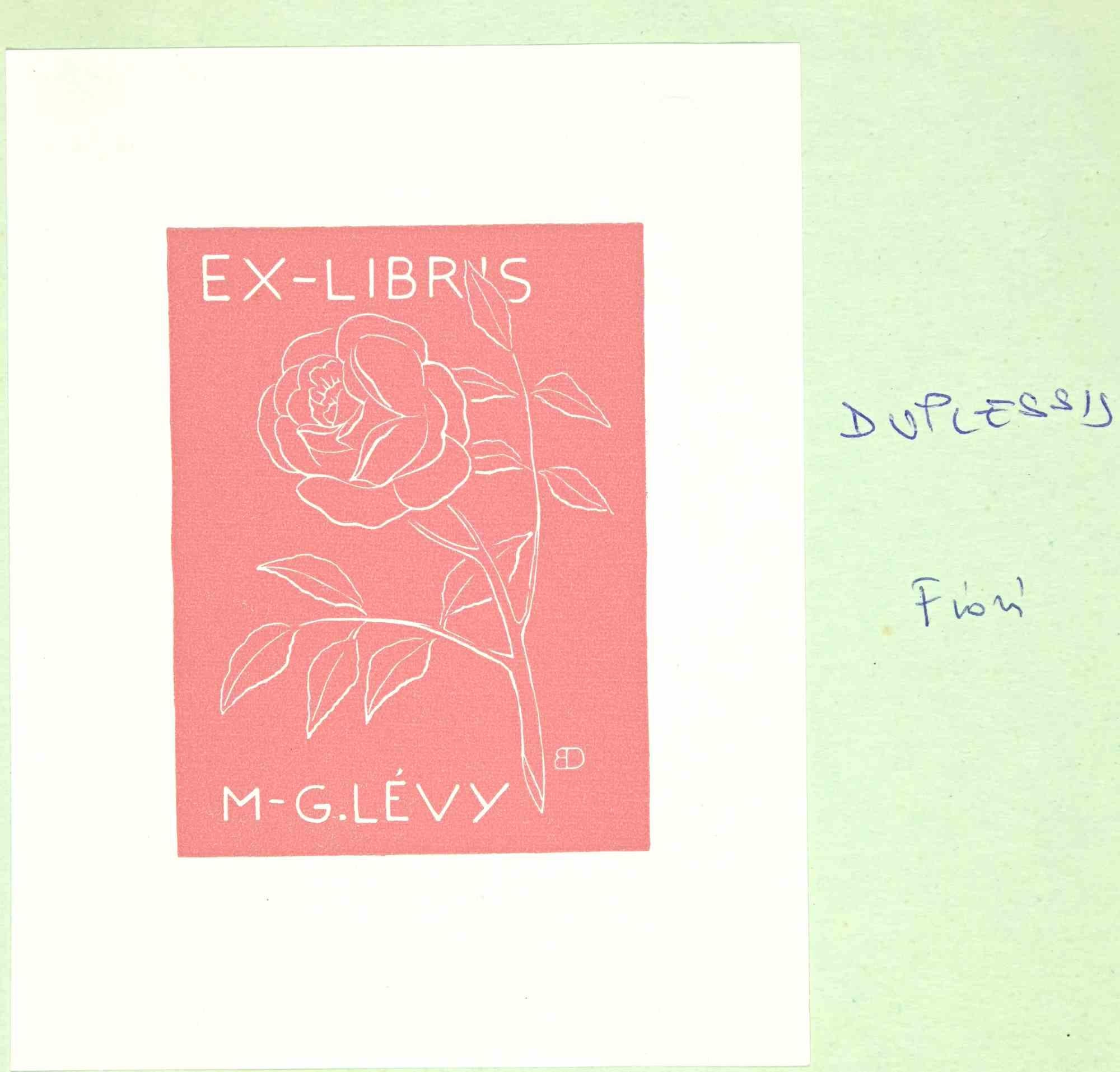 Figurative Print Unknown - Ex Libris - G. Lévy - Milieu du 20e siècle
