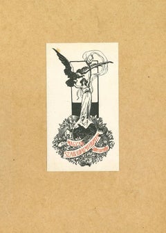 Ex Libris Magy Kia - Original Woodcut Print - Mid-20th Century