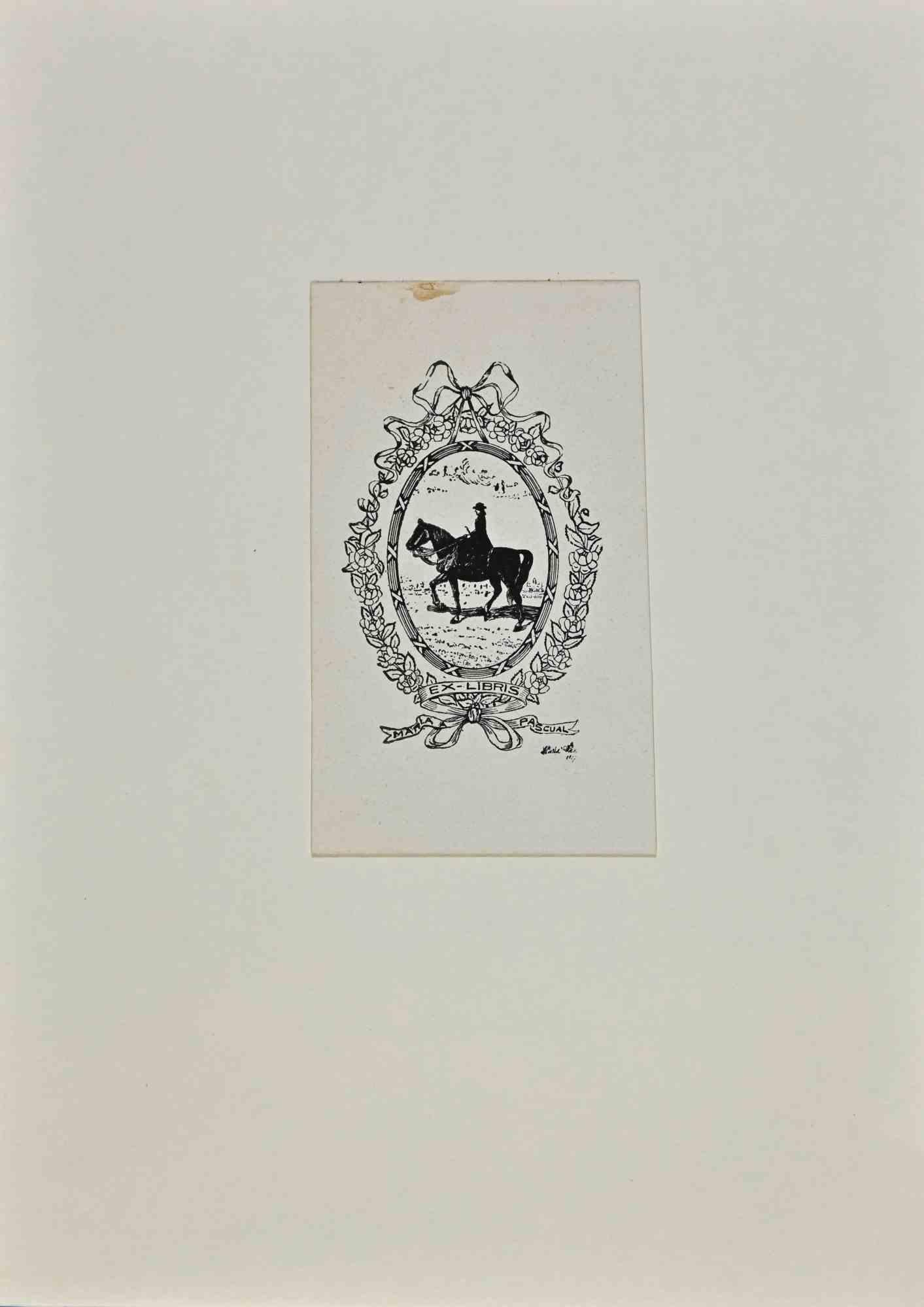 Unknown Figurative Print - Ex Libris - Maria Pascual - Woodcut - Mid-20th century