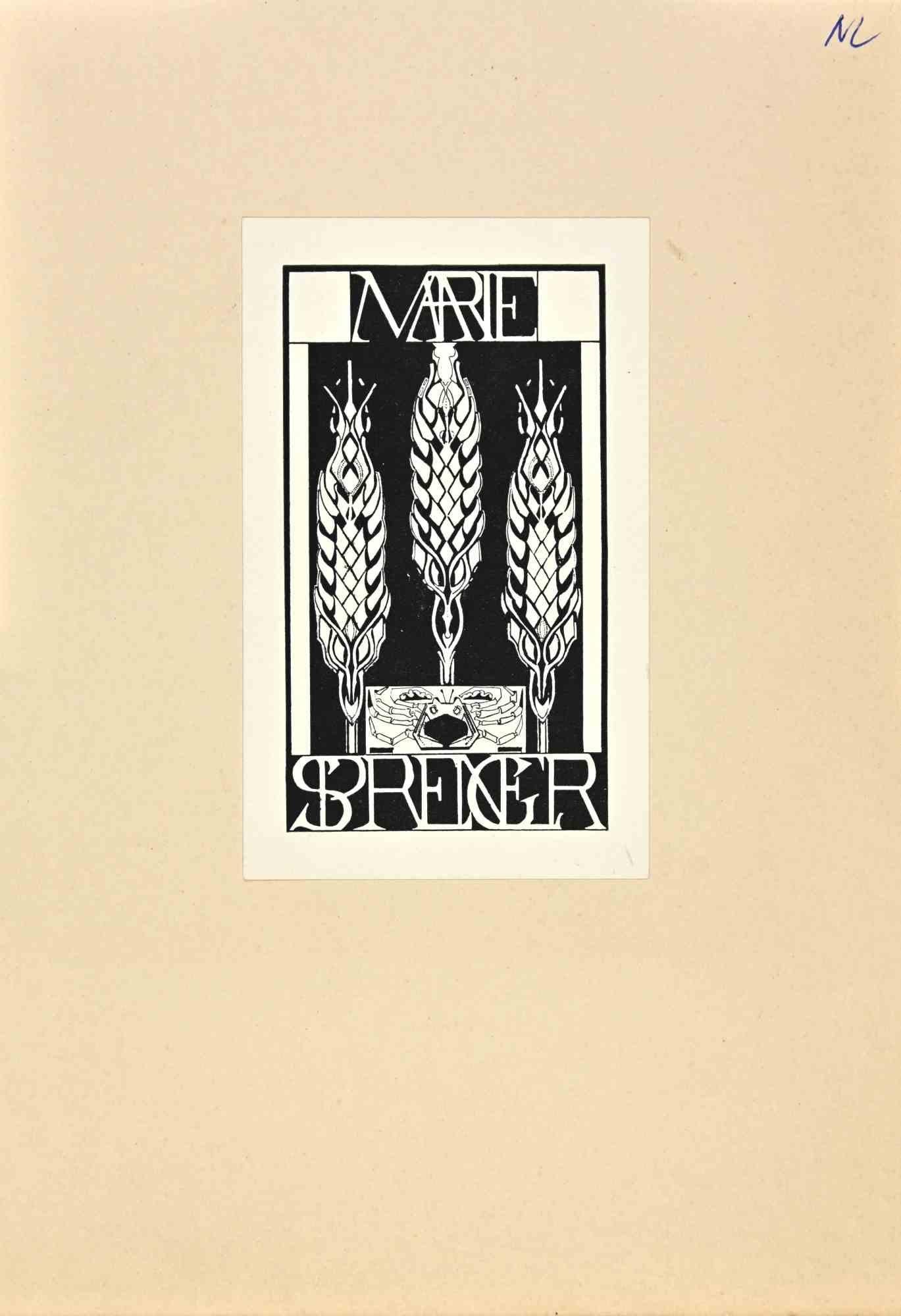 Unknown Figurative Print - Ex Libris Marie Sprenger - Woodcut - 1915