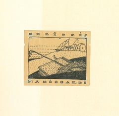 Ex Libris Mario Baldi - Original Woodcut Print - Mid-20th Century