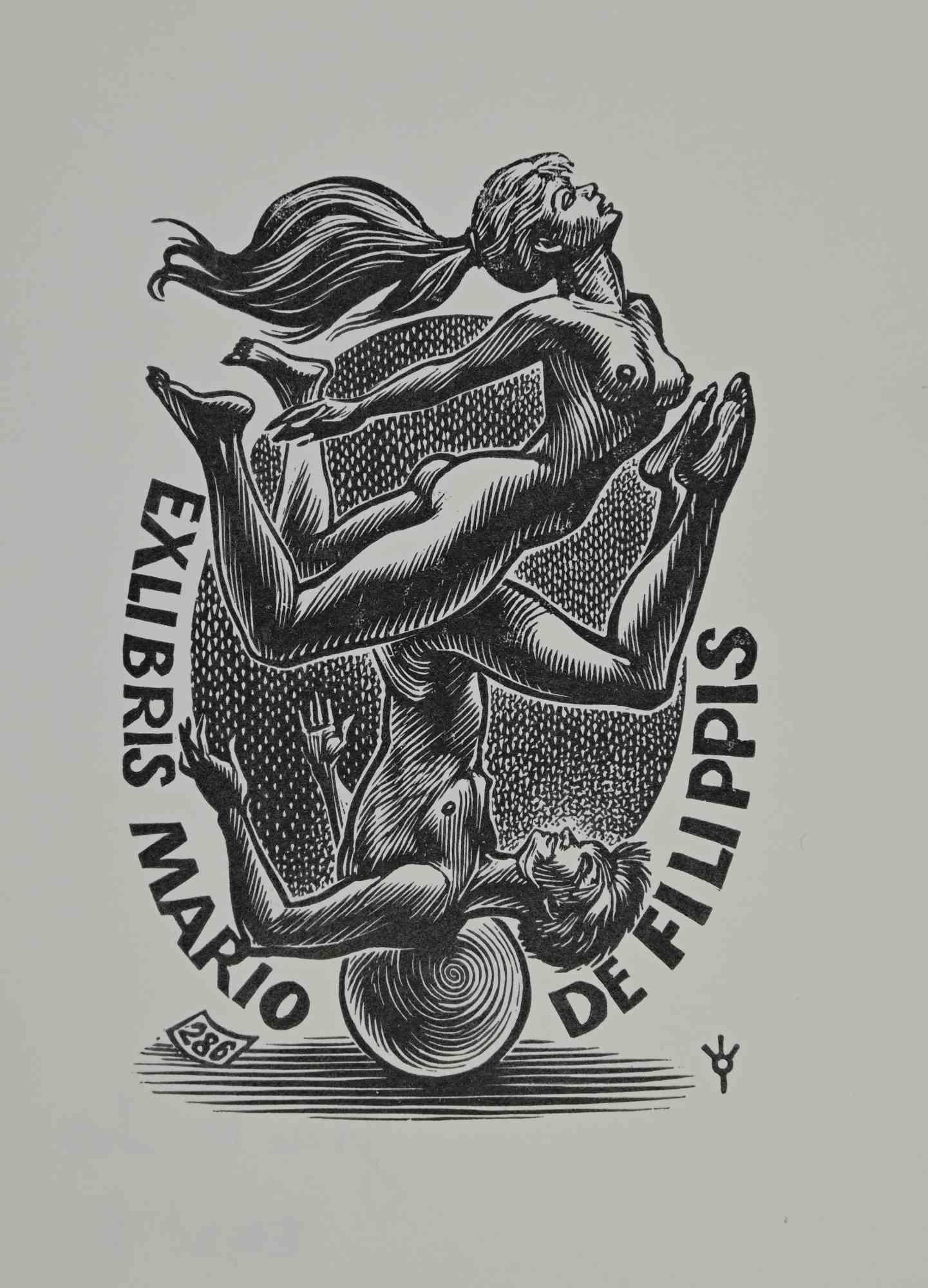 Unknown Figurative Print - Ex-Libris -  Mario de Filippis - Woodcut - Mid 20th Century