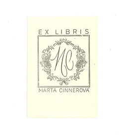 Ex Libris Marta Cinnerova – Holzschnittdruck – Mitte des 20. Jahrhunderts
