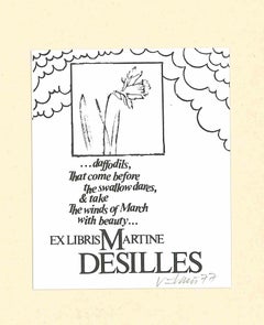 Ex Libris Martine Desilles - Original Woodcut - 1977