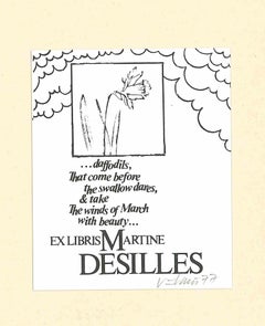 Ex Libris Martine Desilles - Grabado original en madera - 1977