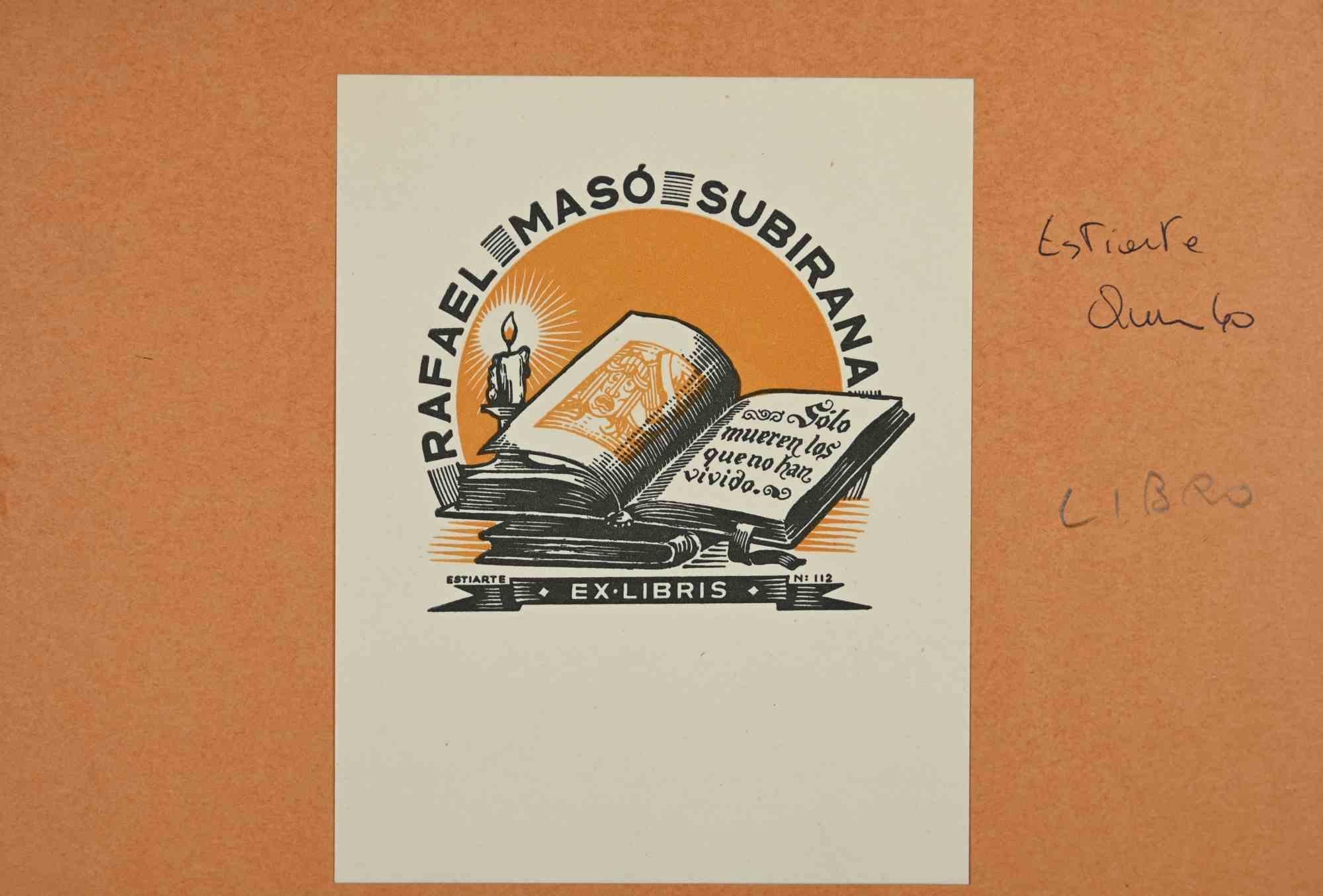Unknown Figurative Print – Ex-Libris – Maso Subirana – Holzschnitt – Mitte des 20. Jahrhunderts