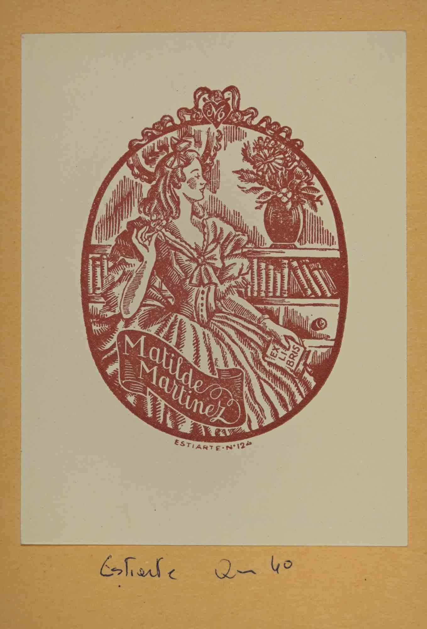 Unknown Figurative Print - Ex-Libris - Matilde Martinez - Mid 20th Century