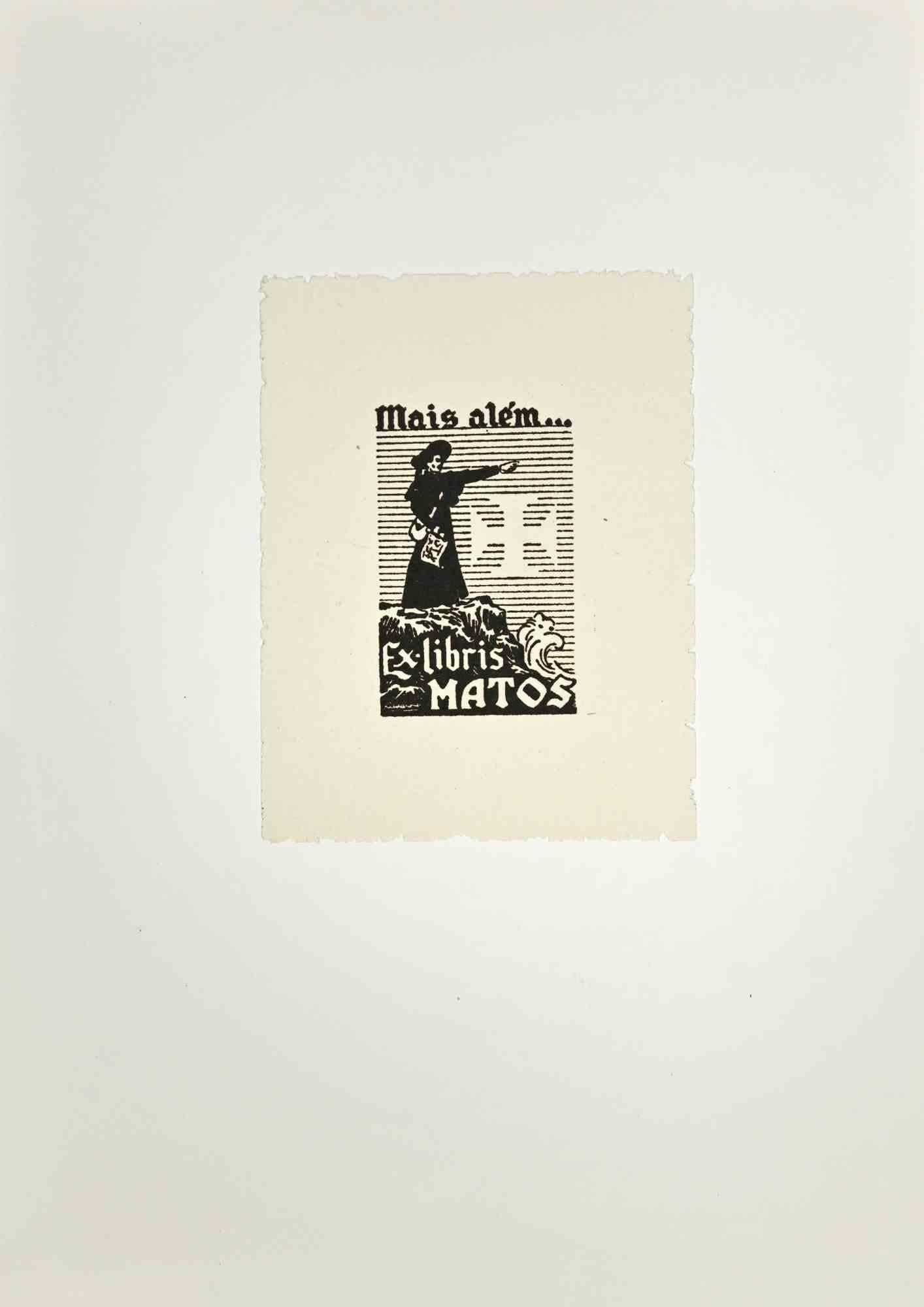 Unknown Figurative Print - Ex Libris - Matos - Woodcut - Mid 20th Century