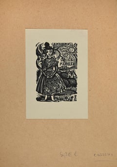 Vintage Ex-Libris - Mercier - Woodcut- Mid 20th Century