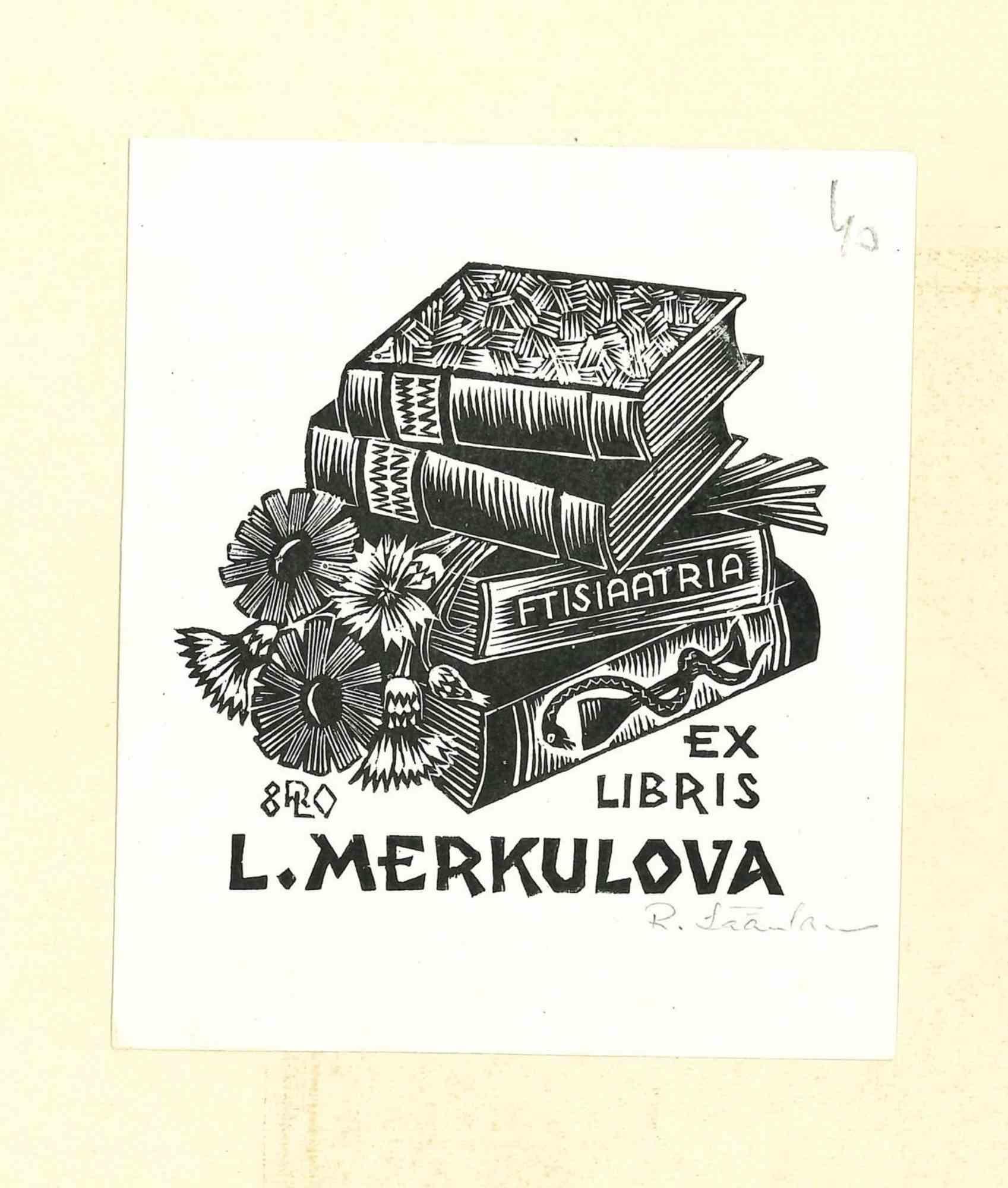 Unknown Figurative Print - Ex Libris Merkulova - Original Woodcut - 1950s