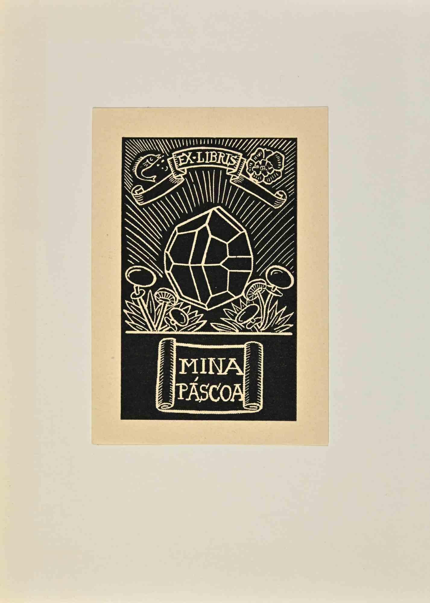 Unknown Figurative Print – Ex Libris - Mina Pàscoa - Holzschnitt - Mitte 20.