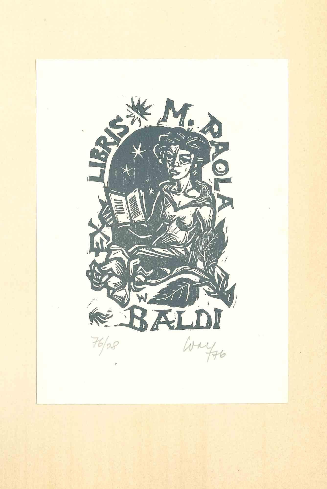 Ex Libris M.Paola Baldi - Xilografia originale - 1976