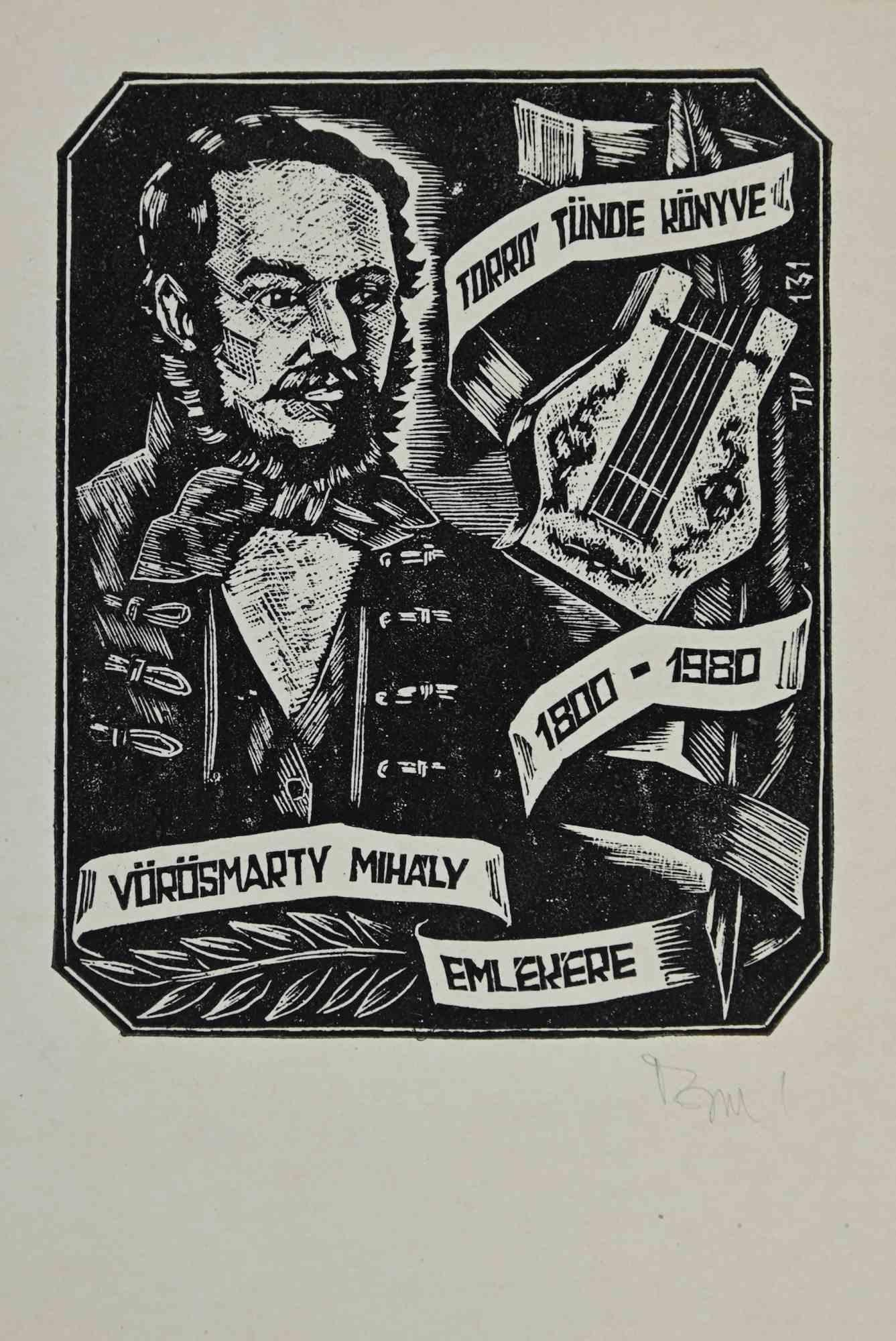 Unknown Portrait Print - Ex-Libris - Music - Woodcut Print - Mid-20th Century