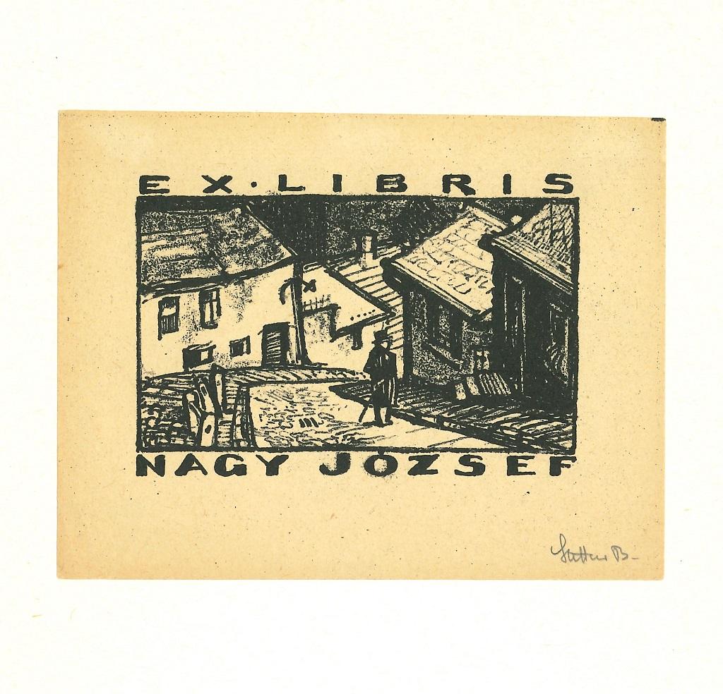 Unknown Landscape Print – Ex Libris Nagy Jozsef – Holzschnitt – frühes 20. Jahrhundert
