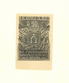 Ex Libris Nawrockiego - gravure sur bois originale - milieu du 20e siècle