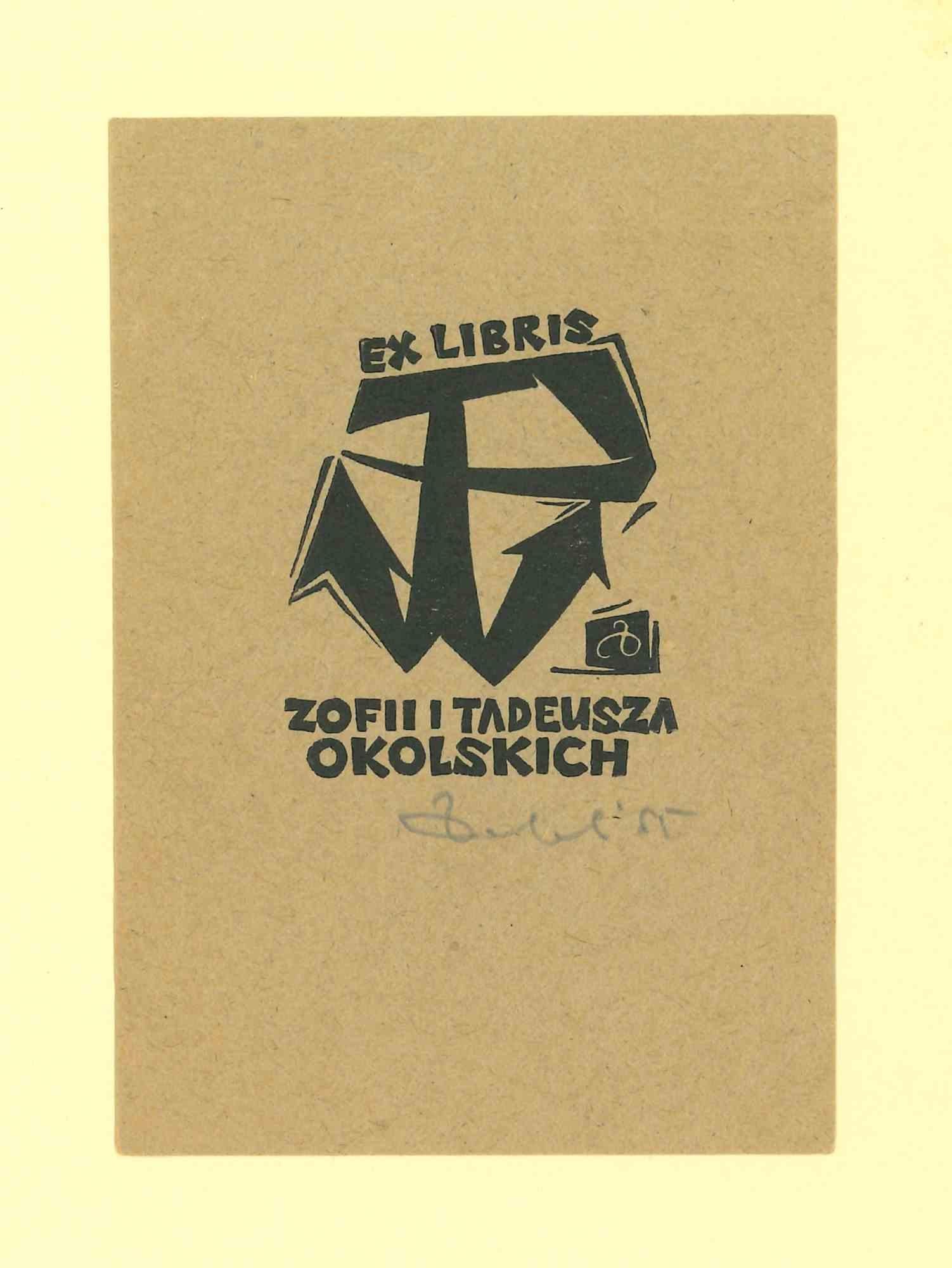 Ex Libris Okolskich - Original Woodcut - 1955