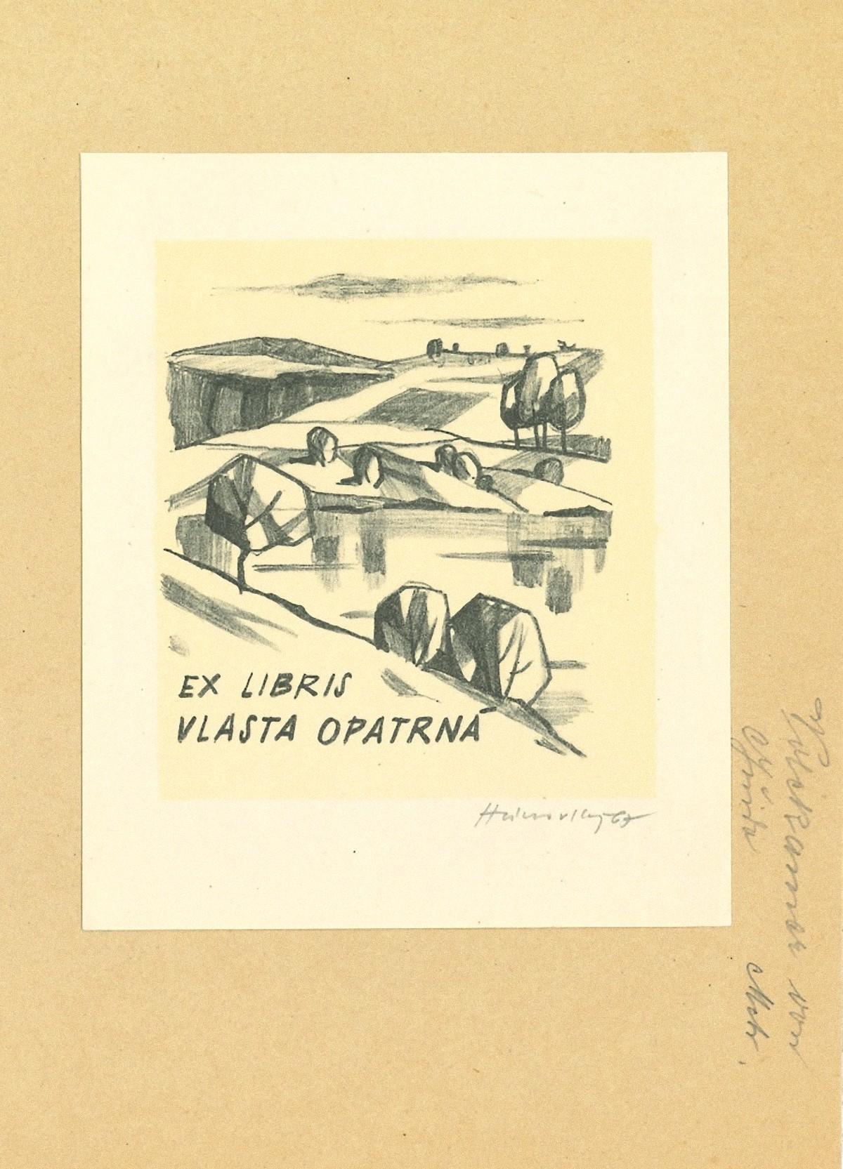 Unknown Figurative Print - Ex Libris Opatrna - Original Woodcut Print - Mid-20th Century
