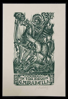 Antique Ex Libris - Original Woodcut - 20th Century