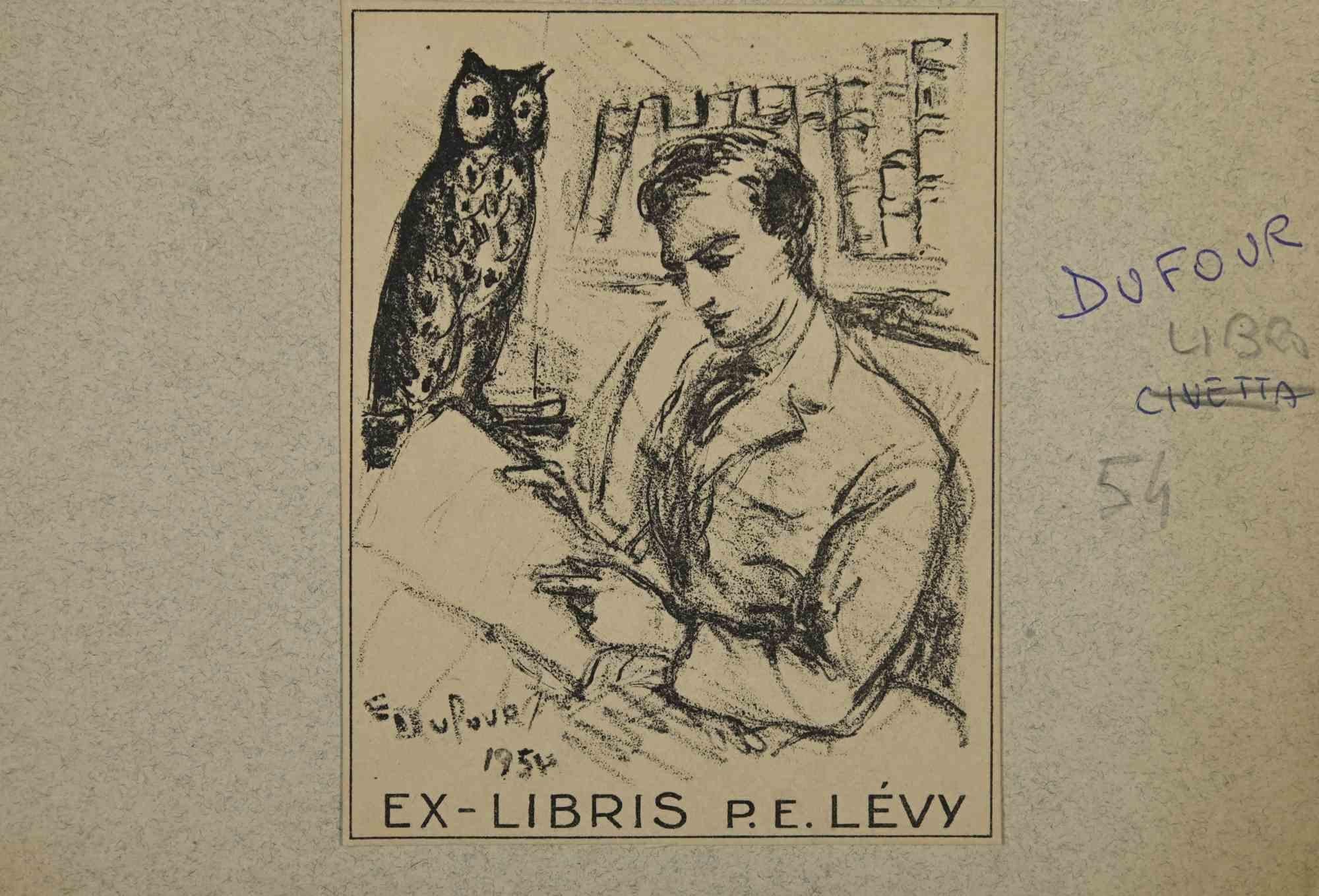 Unknown Figurative Print - Ex-Libris - P. E. Levy - woodcut - Mid 20th Century