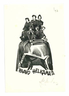 Ex Libris Paavo Helkama - Original Woodcut - Mid-20th Century