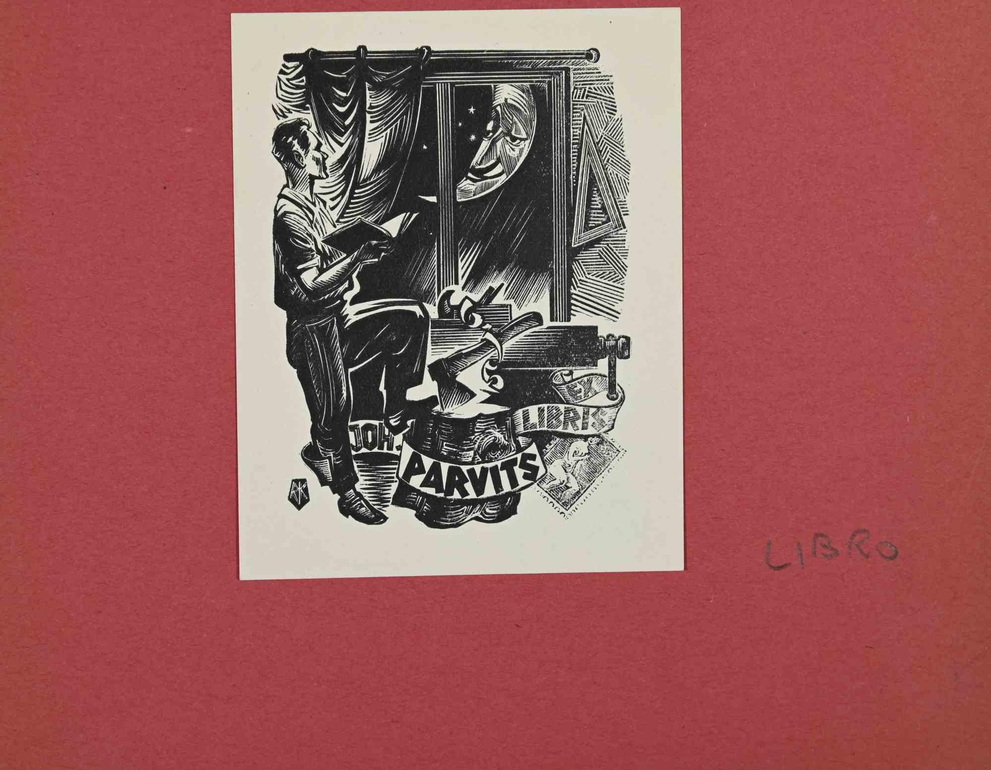 Unknown Figurative Print - Ex-Libris - Parvits - woodcut - Mid 20th Century