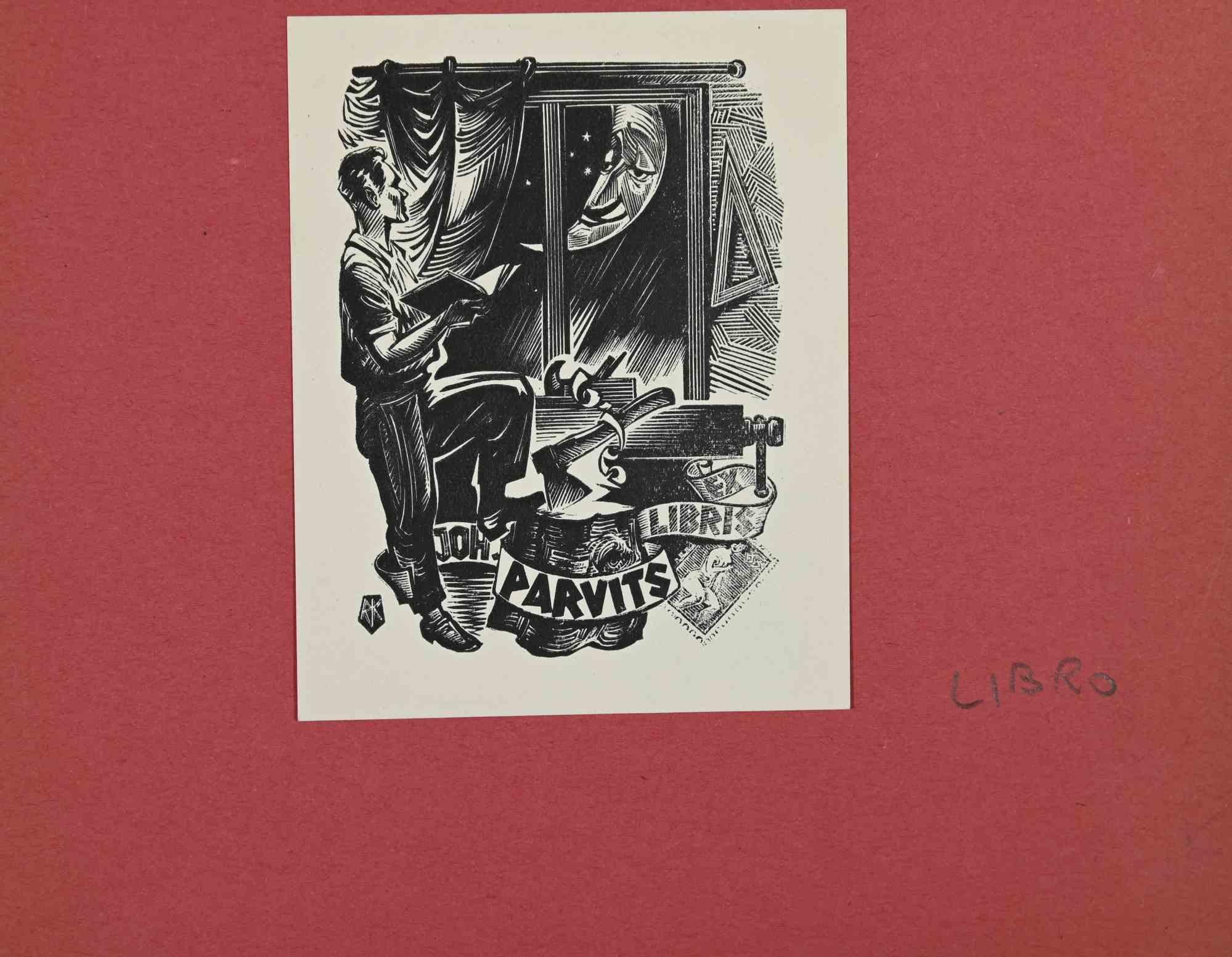 Unknown Figurative Print – Ex-Libris - Parvits - Holzschnitt - Mitte 20. Jahrhundert