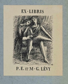 Ex-Libris - P.E. et M - G.Levy - woodcut - Mid 20th Century