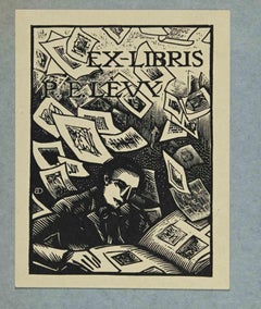 Ex-Libris - P.E. Levi's - gravure sur bois - Milieu du 20e siècle