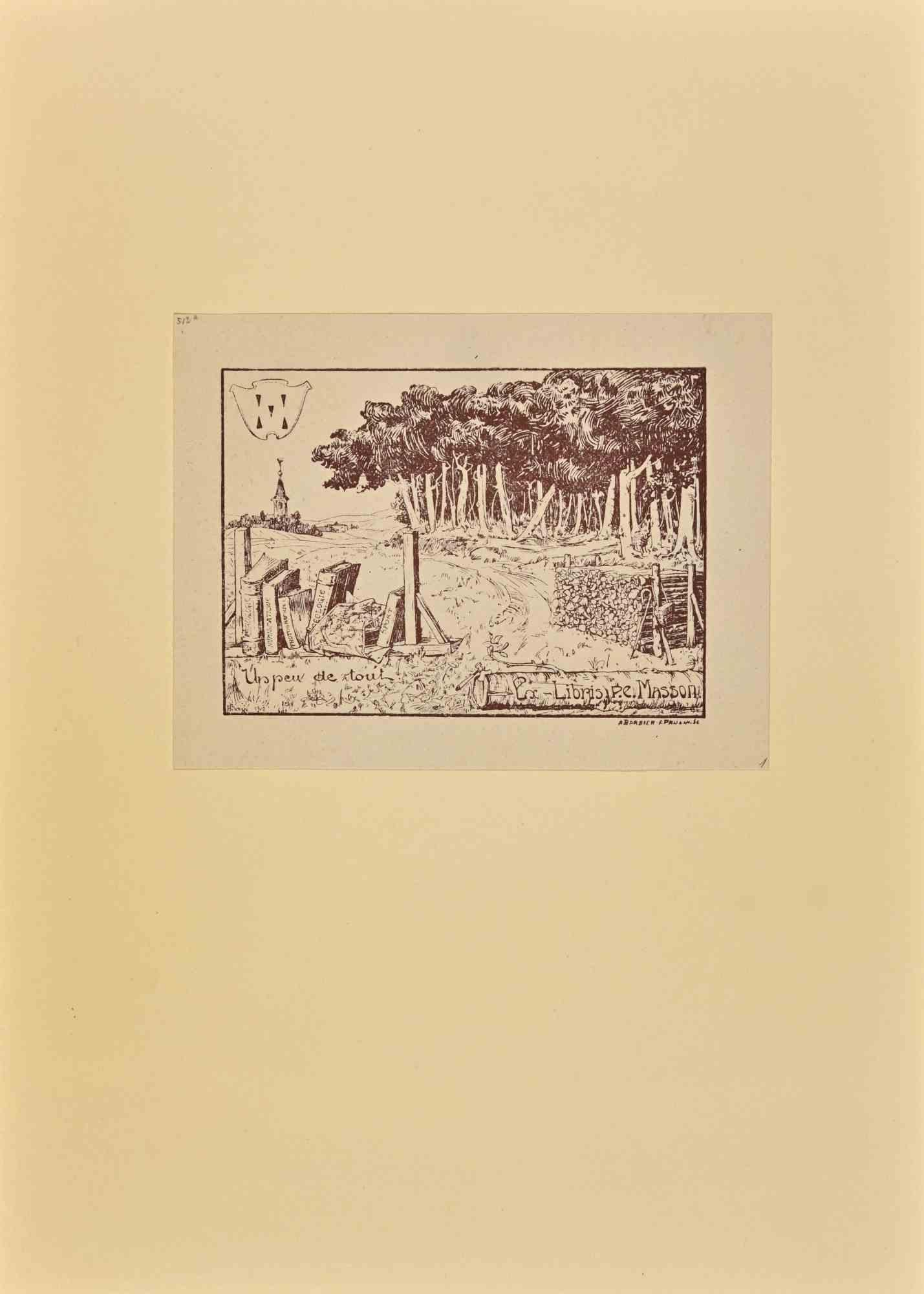 Unknown Figurative Print – Ex Libris  - P.E. Masson – Holzschnitt – 1981