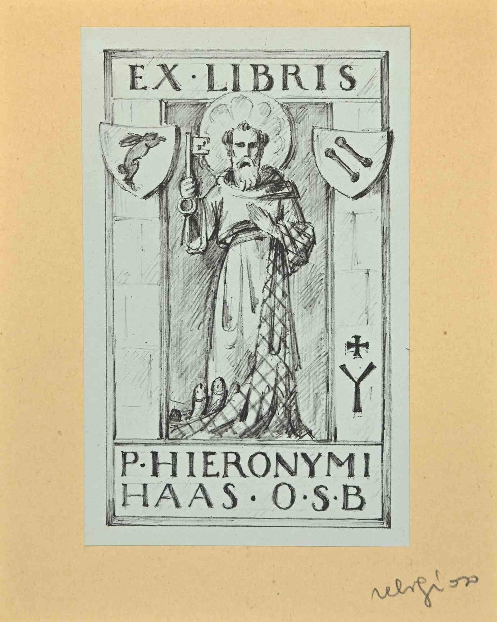 Unknown Figurative Print - Ex Libris - P.Hieronymi - Woodcut - Mid 20th Century